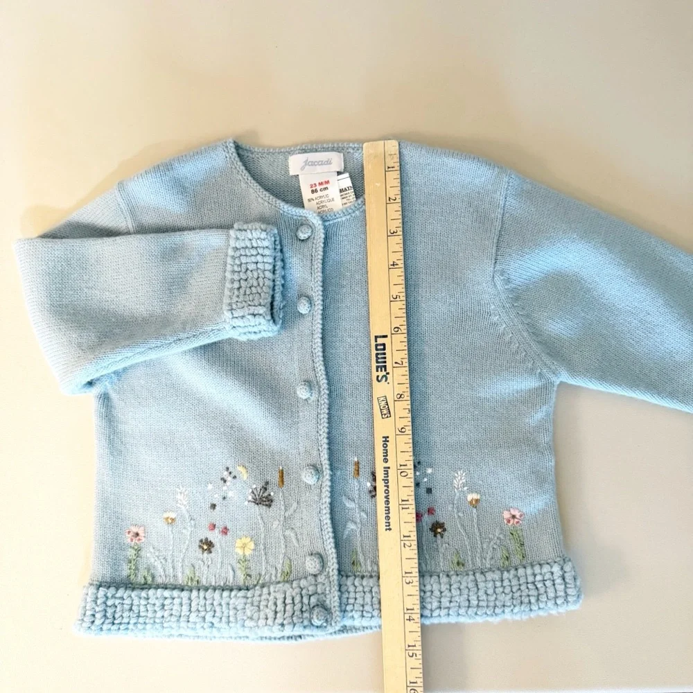 Vintage Jacadi NWOT Girls Wool Blend Blue Cardigan size 18-24 months Embroidered - Picture 9 of 14